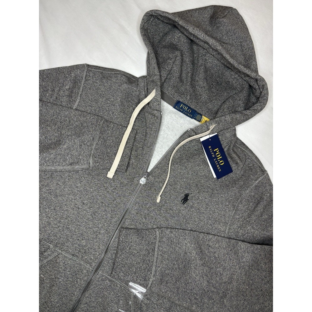 Polo Ralph Lauren Full Zip Fleece Waffle Hoodie Small Gray Sweatshirt NWT $150